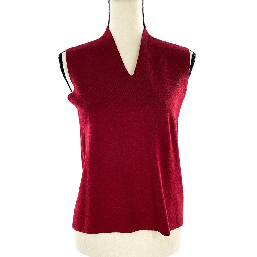 Eileen Fisher Sweater Shell S Red Wool Shirt Women's V Neck Capsule Career
